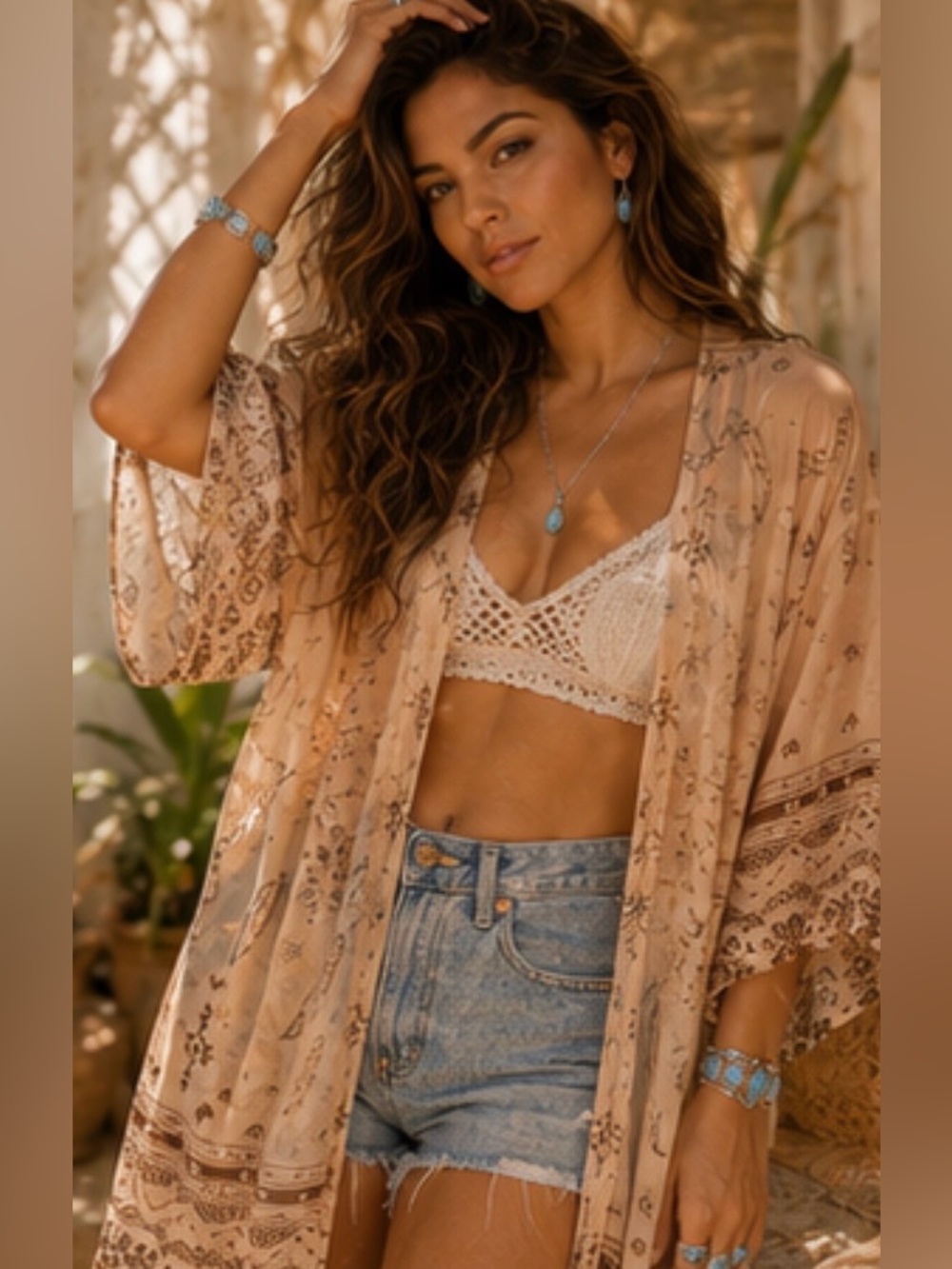 Boho Western Bull Skull Open-Front Kimono – One Size